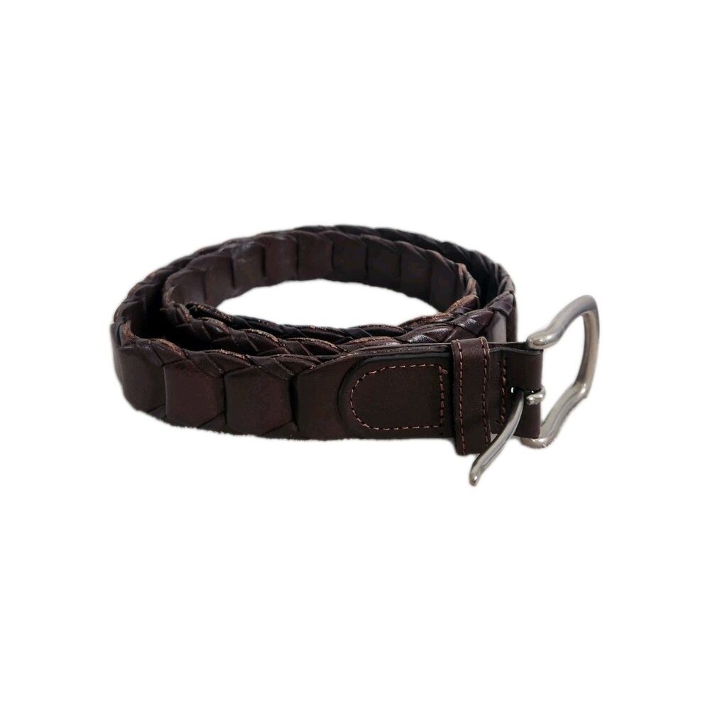 Structure Mens Brown Genuine Leather Belt Sz 38 Double Stitch 1 3/8" Wide EUC